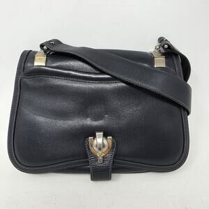 Vintage 60s/70s Gucci Boutique Navy Blue Leather Shoulder Purse Front Lock Italy